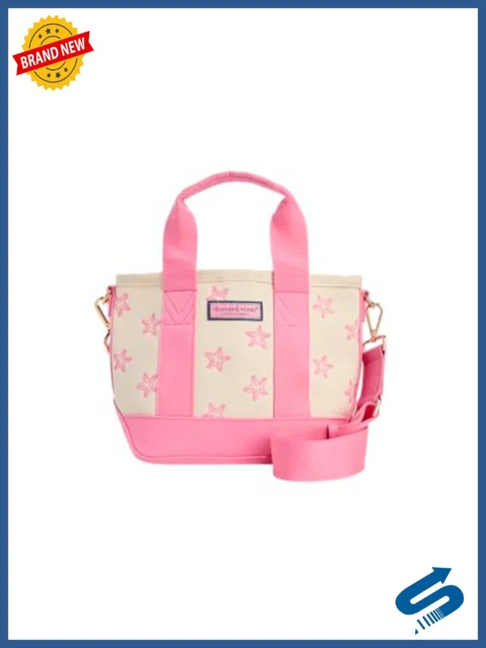Canvas Tote with Embroidered Starfish, Removable Crossbody Strap